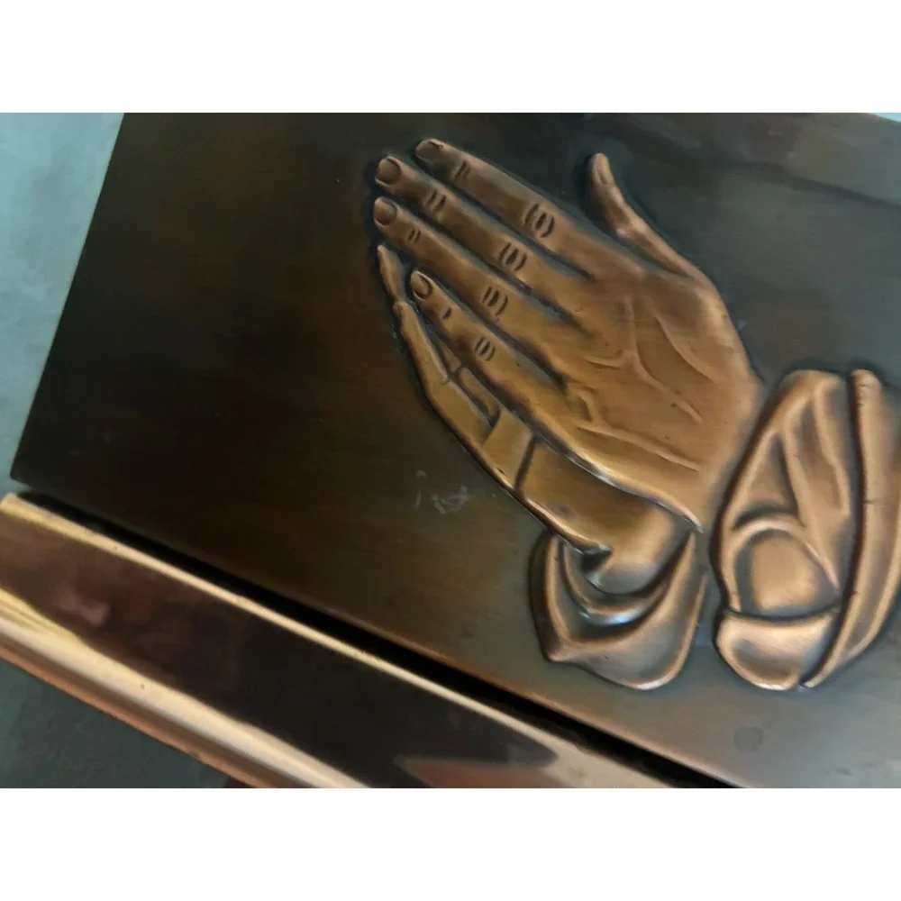 Vintage Copper Craft Napkin Holder Mail Letter  Praying Hands 7x4